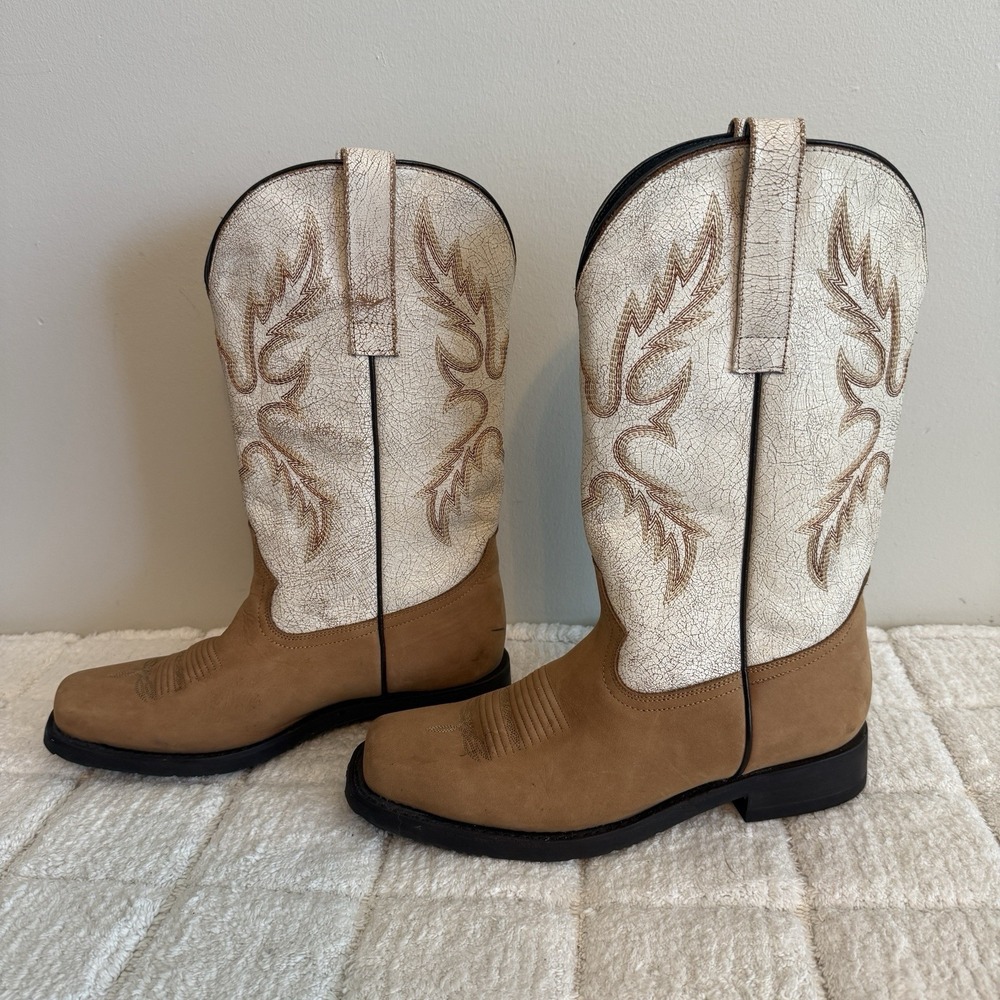 Masterson Brown and White Cowgirl Boots Size 10 Western Country Embroidery Chic